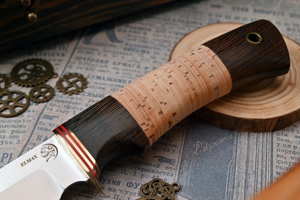 Нож Турист, клинок из стали Bohler ELMAX, рукоять венге, наборная береста