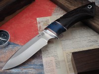 Нож Куница, клинок из стали Bohler М390, рукоять дерево венге с резьбой, стабилизированная карельская береза