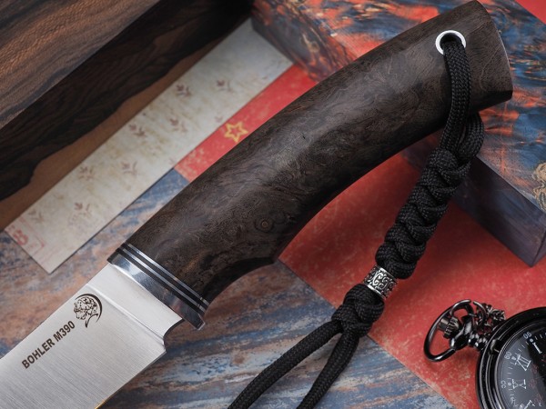 Нож Скиннер, клинок из стали Bohler М390, рукоять стабилизированная карельская береза