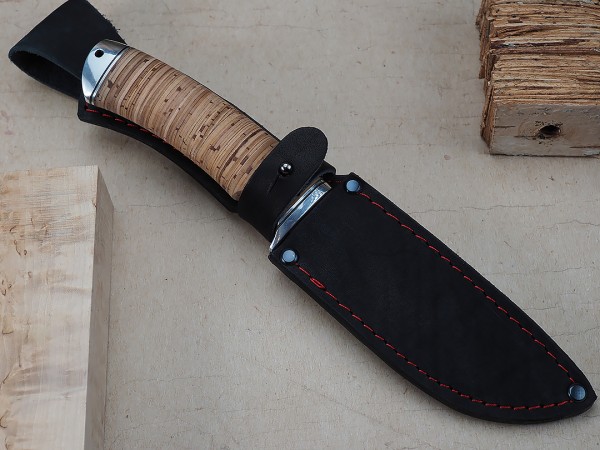 Нож Ласка, клинок из алмазной стали ХВ5, рукоять дюраль, береста