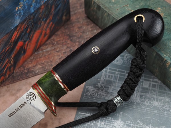 Нож Лесник, клинок из стали Bohler М390, рукоять морёный граб, стабилизированная карельская береза