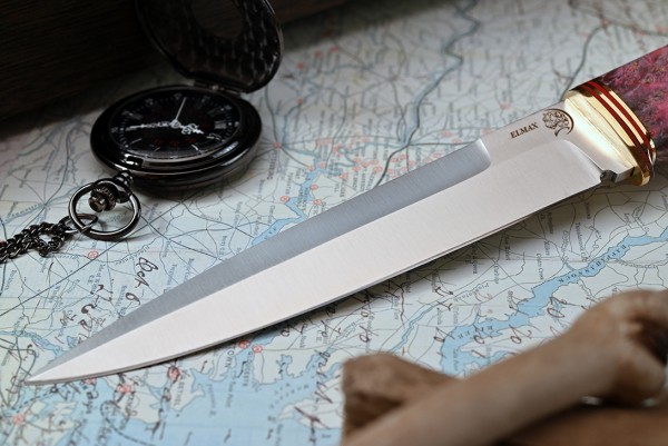 Нож Хищник, клинок из стали Bohler ELMAX, рукоять стабилизированный кап клена