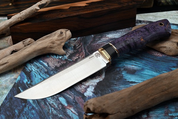 Нож Мангуст, клинок из стали Bohler ELMAX, рукоять стабилизированная карельская береза, вставка морёный граб