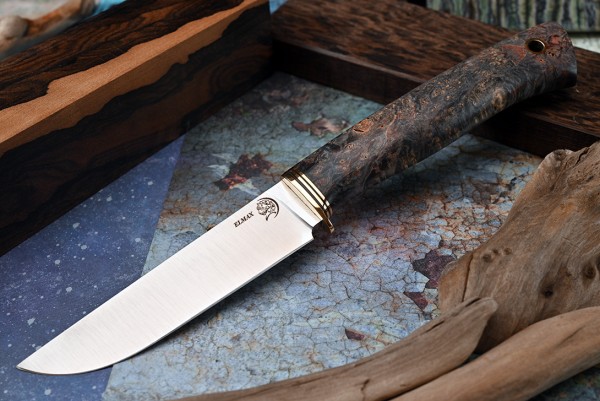 Нож Лесник, клинок из стали Bohler ELMAX, рукоять стабилизированный кап клена