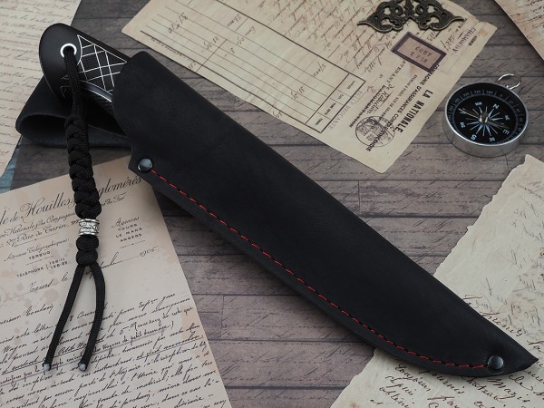 Нож Вепрь, клинок из стали Bohler К340, рукоять морёный граб с инкрустацией, вставки стабилизированный кап клена