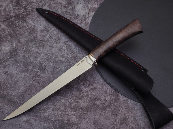 Нож Филейный № 1, клинок из стали Bohler М390, рукоять стабилизированная карельская береза