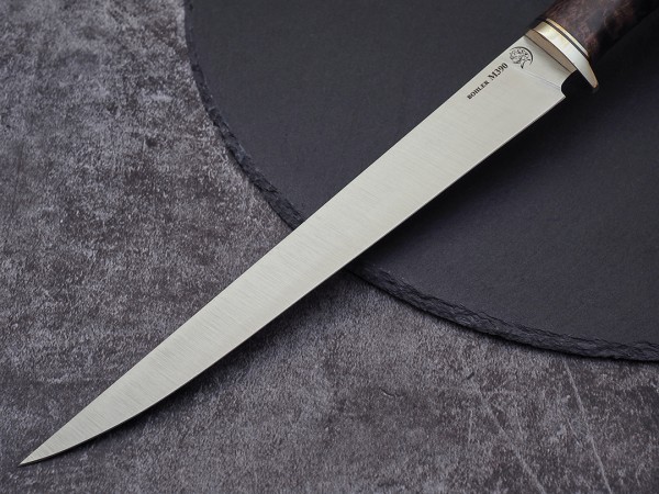 Нож Филейный № 1, клинок из стали Bohler М390, рукоять стабилизированная карельская береза