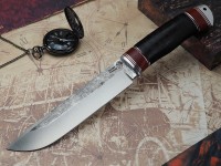 Нож Путник, клинок из кованой стали Х12МФ, рукоять дюраль, наборная кожа, вставки стабилизированная карельская береза