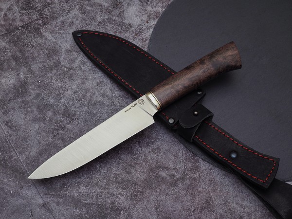 Набор ножей для кухни № 5, клинки из стали Bohler М390, рукояти из стабилизированной карельской березы + подставка под ножи в подарок