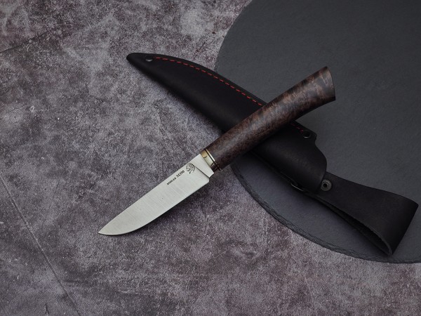 Набор ножей для кухни № 6, клинки из стали Bohler М390, рукояти из стабилизированной карельской березы + подставка под ножи в подарок