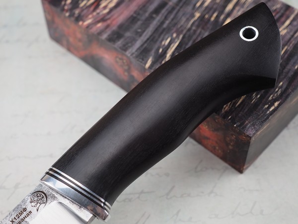 Нож Бобр, клинок из кованой стали Х12МФ, рукоять морёный граб